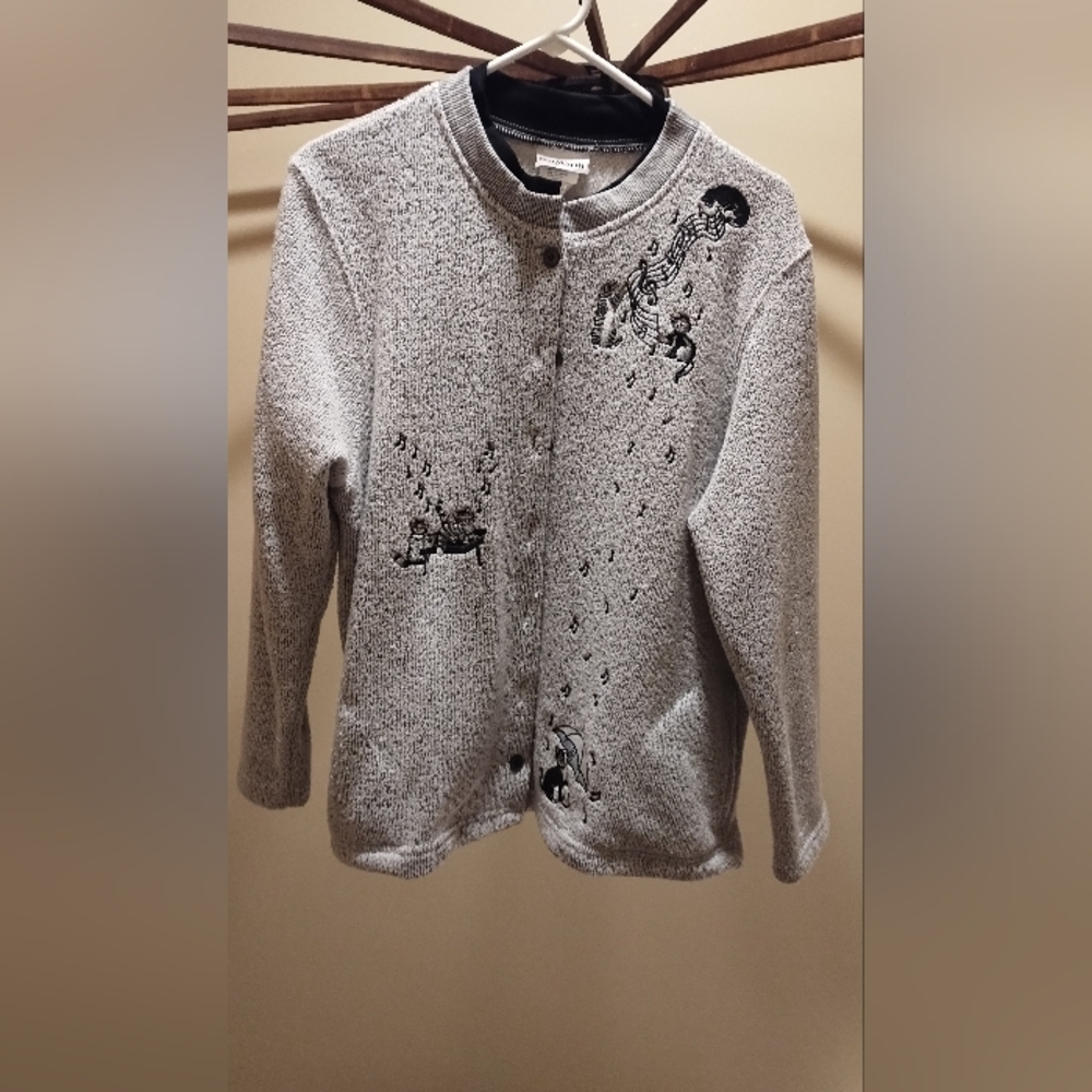 Bon Worth Gray Cardigan with Artistic Patterns